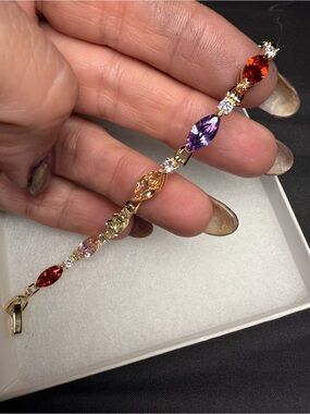 Gold Filled Multi-Color CZ Marquise Bracelet | Elegant Statement Jewelry